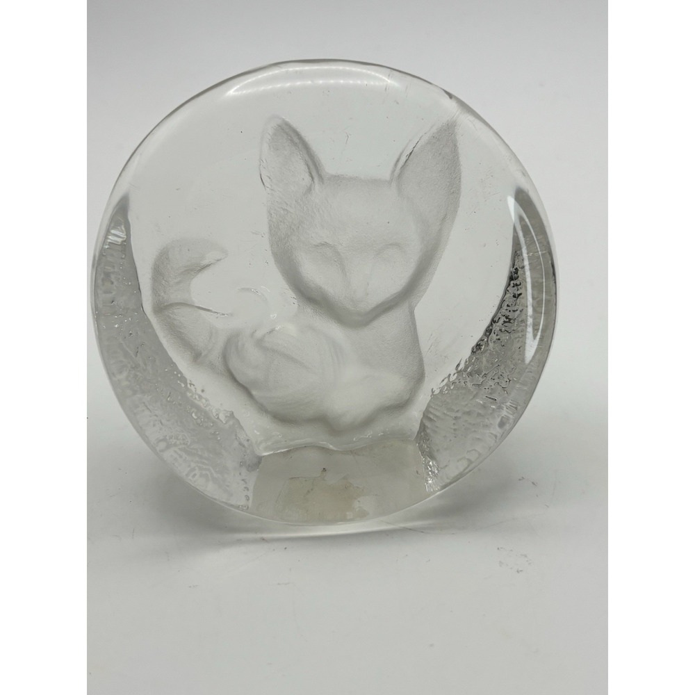 Vtg Zajecar Fox Cat‎ Crystal Yugoslavia Paperweight Etched Relief  Decor